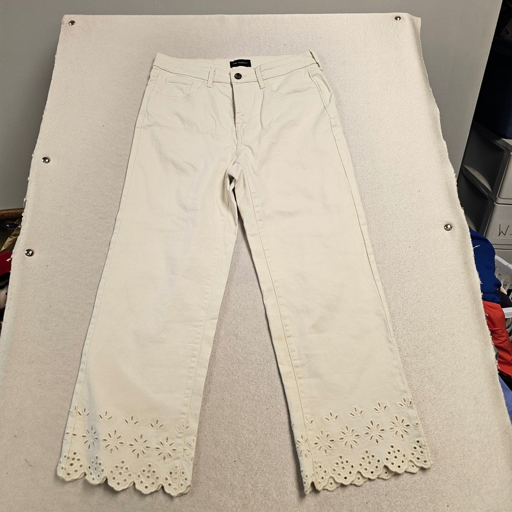 Free Assembly Womens Cream Eyelet Lace Hem Straight Leg Pants Size 8 Off White